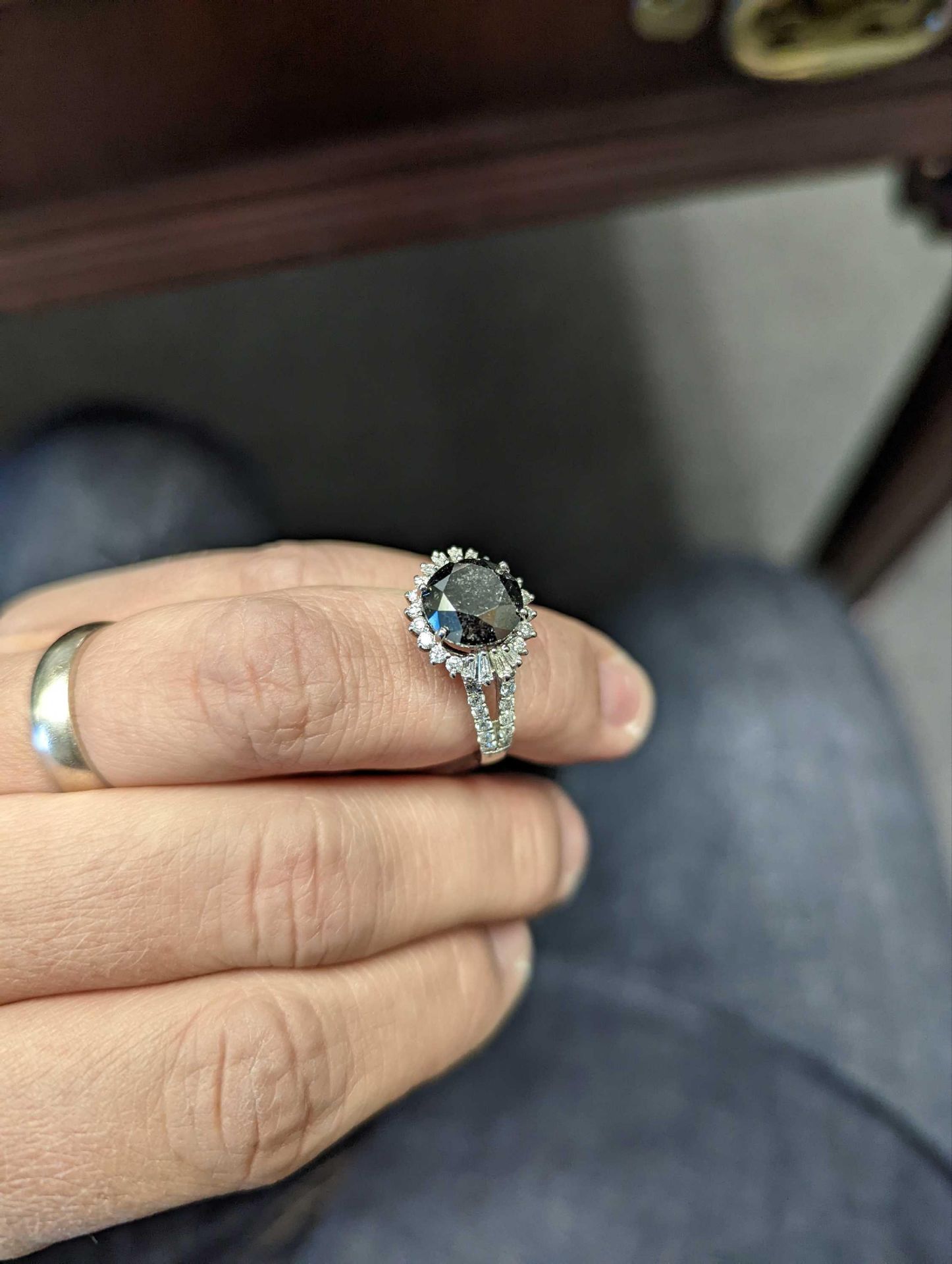 Platinum and Black Diamond Ring, - Image 5 of 7