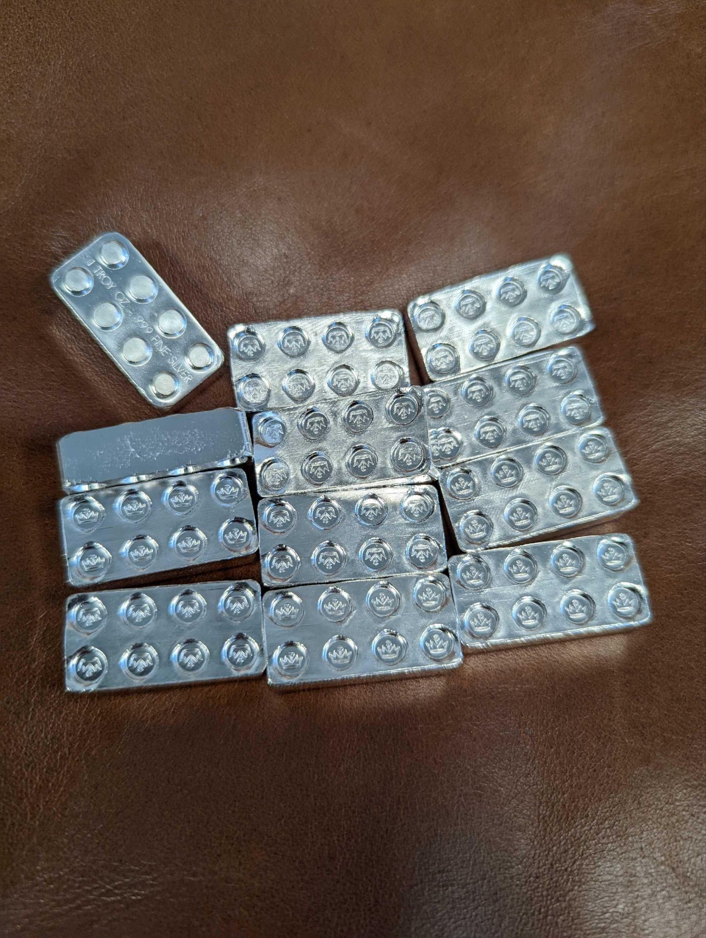"lego" silver 12 oz, 12 1 oz silver bricks - Image 5 of 6
