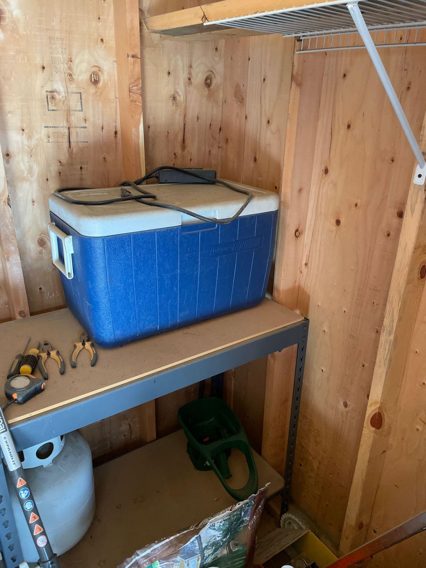 contents of shed (file cabinet, side table, cooler, Scotts seed, hoses, shovel etc) - Image 4 of 4