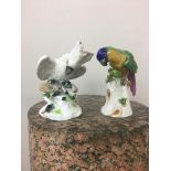 Two 19th c Continental bird figurines, both with crowned N mark to the base.