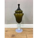 Opalescent cameo stemmed lidded glass urn. 40 cm.