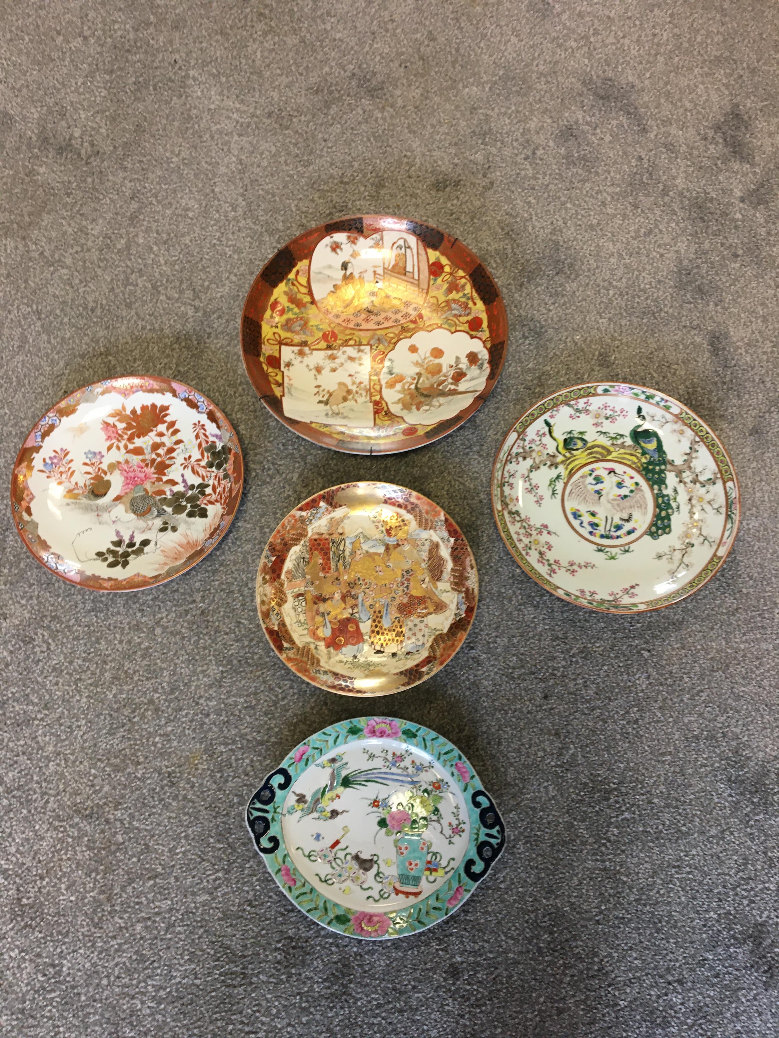 Oriental chargers, mixed designs mainly signed.