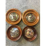 Four framed 19th c pot lids in mahogany frames, "A Pair", "The village wedding", "That no jealous ri