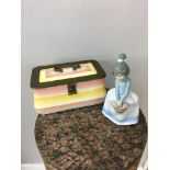 Nao figurine and Art Deco ceramic sewing box.