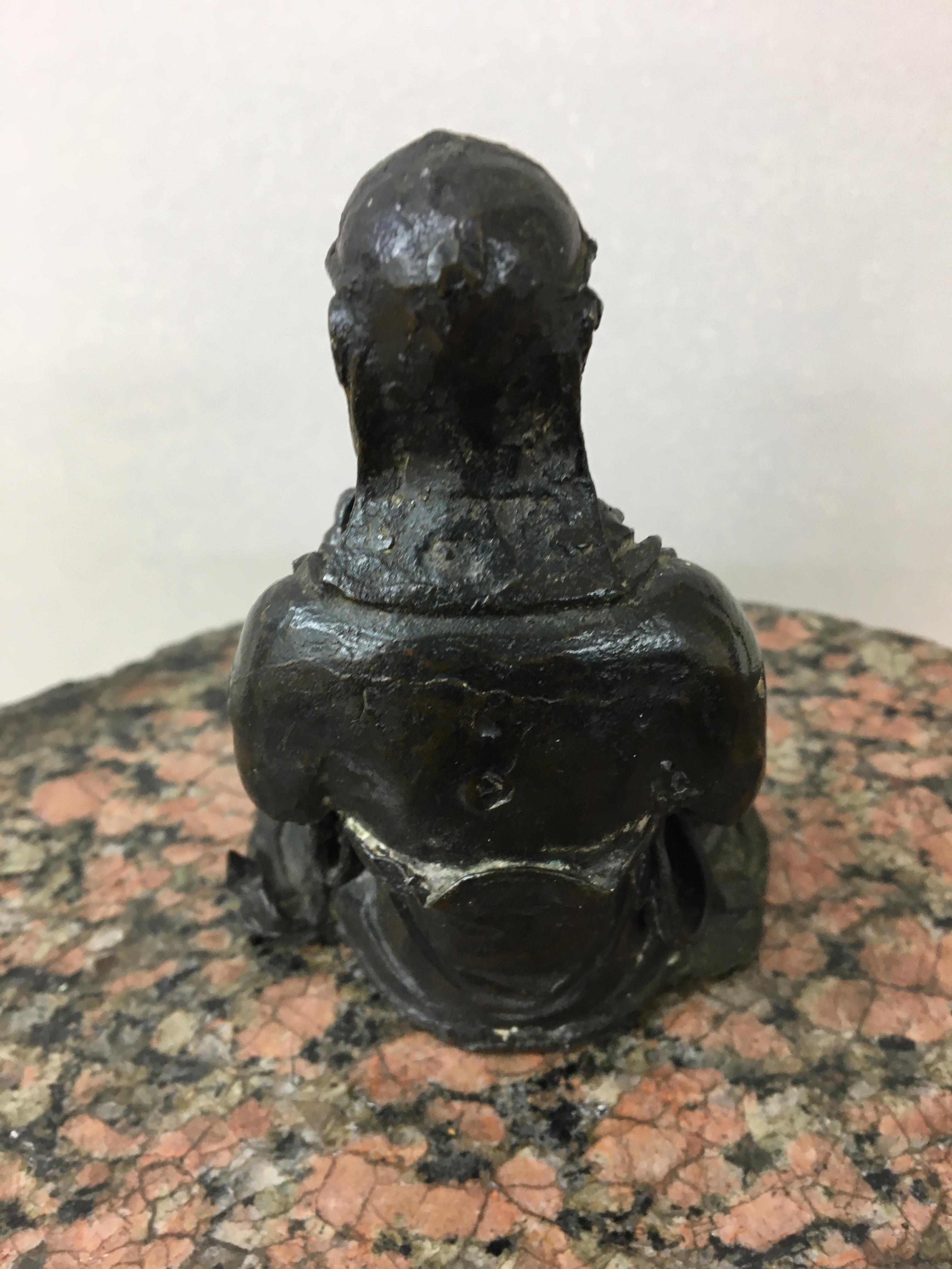19th c Bronze chinese figure of a meditating scholar sat in the lotus position lead filled at a late - Image 2 of 4