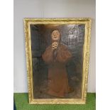 Large 19th c oil on Canvas of a Monk in red robe w