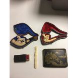 Meerschaum pipes, Ornate cigarette case and cigare