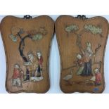 Pair of Shibyama inlaid plaques. 25 cm x 17 cm.