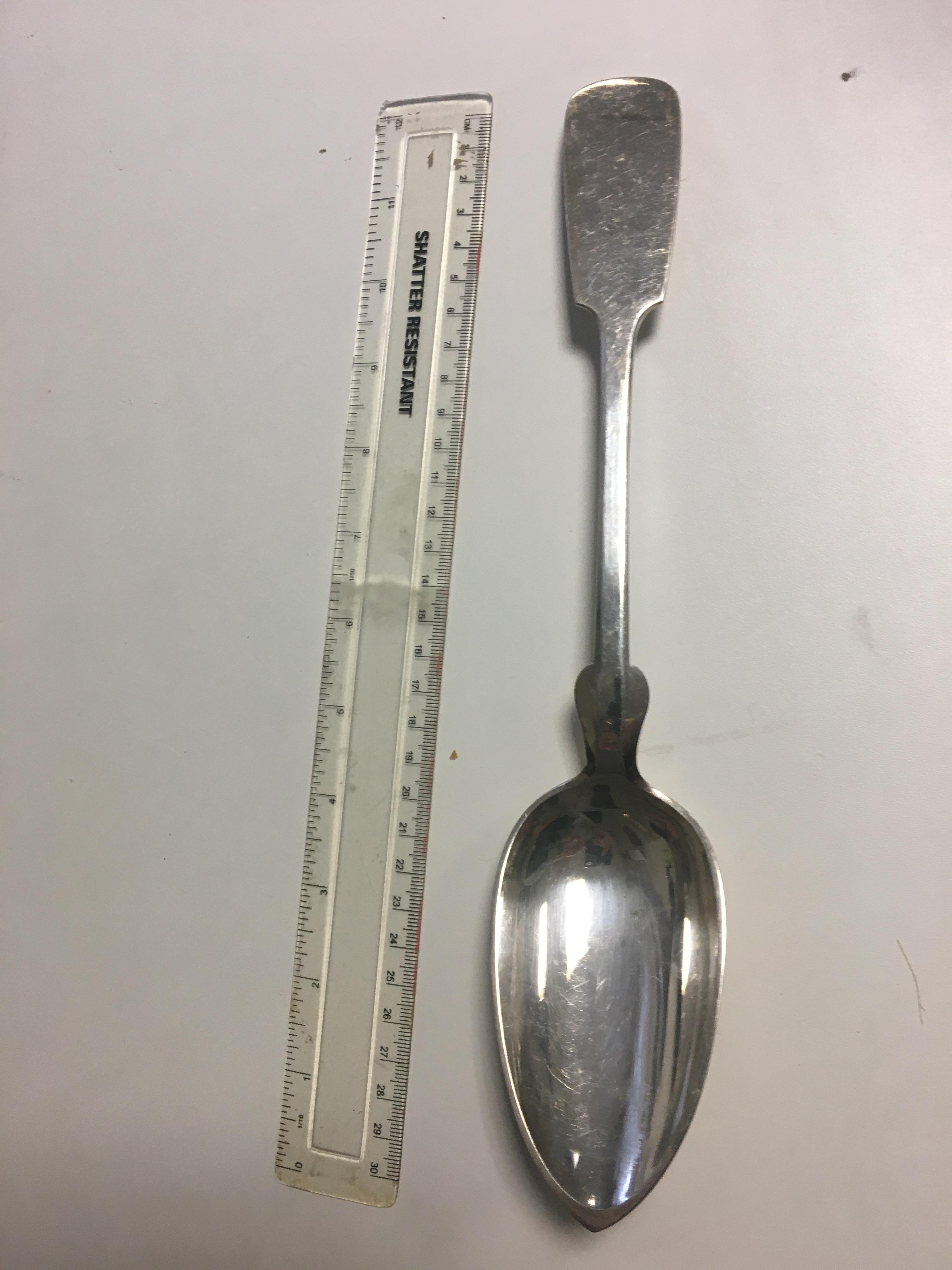 German .800 silver large basting spoon signed J Sc