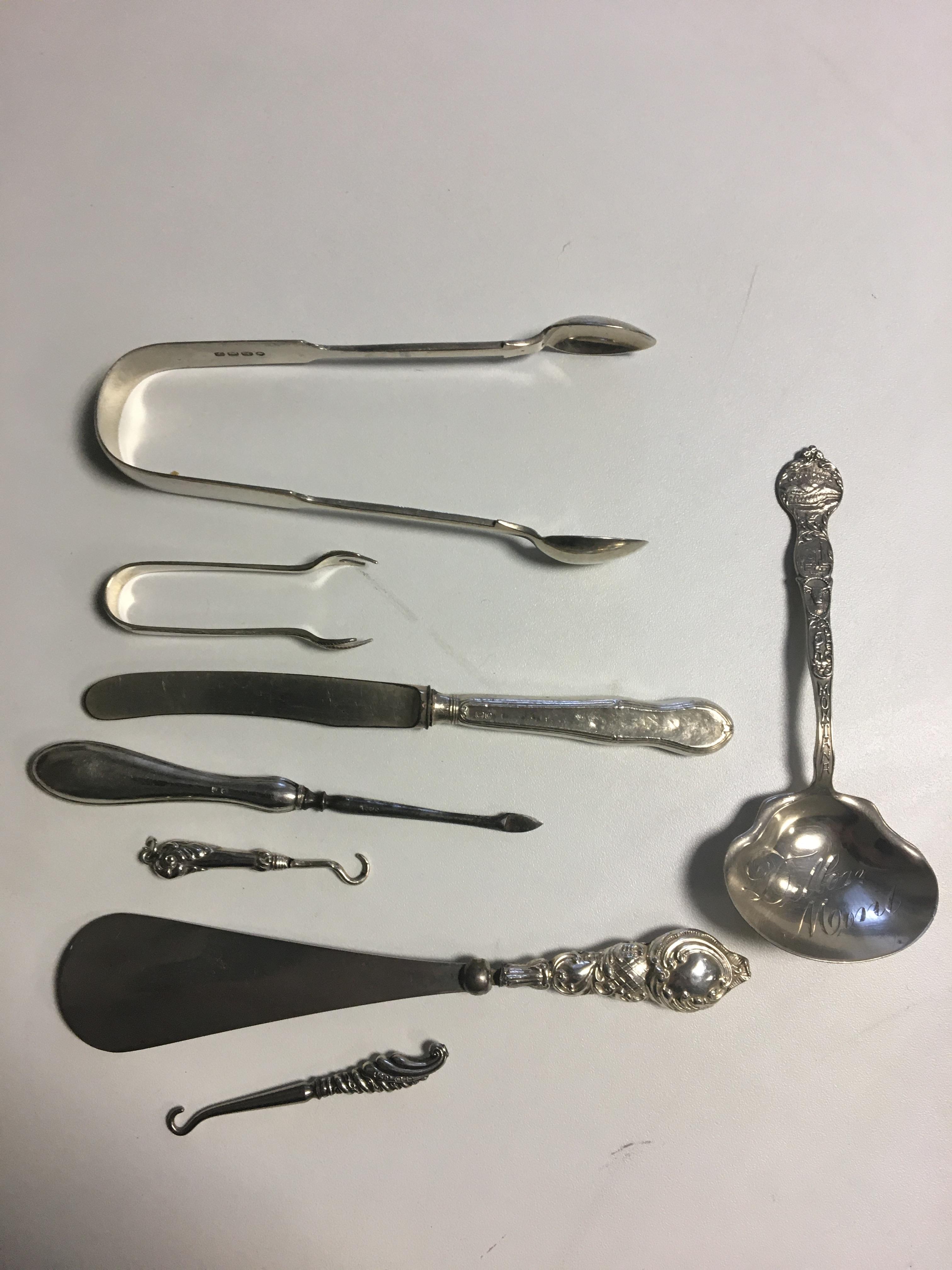 HM Silver snips, button hooks, spoons etc.