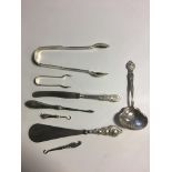 HM Silver snips, button hooks, spoons etc.