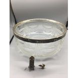 HM Silver rimmed crystal bowl, along with a filigr