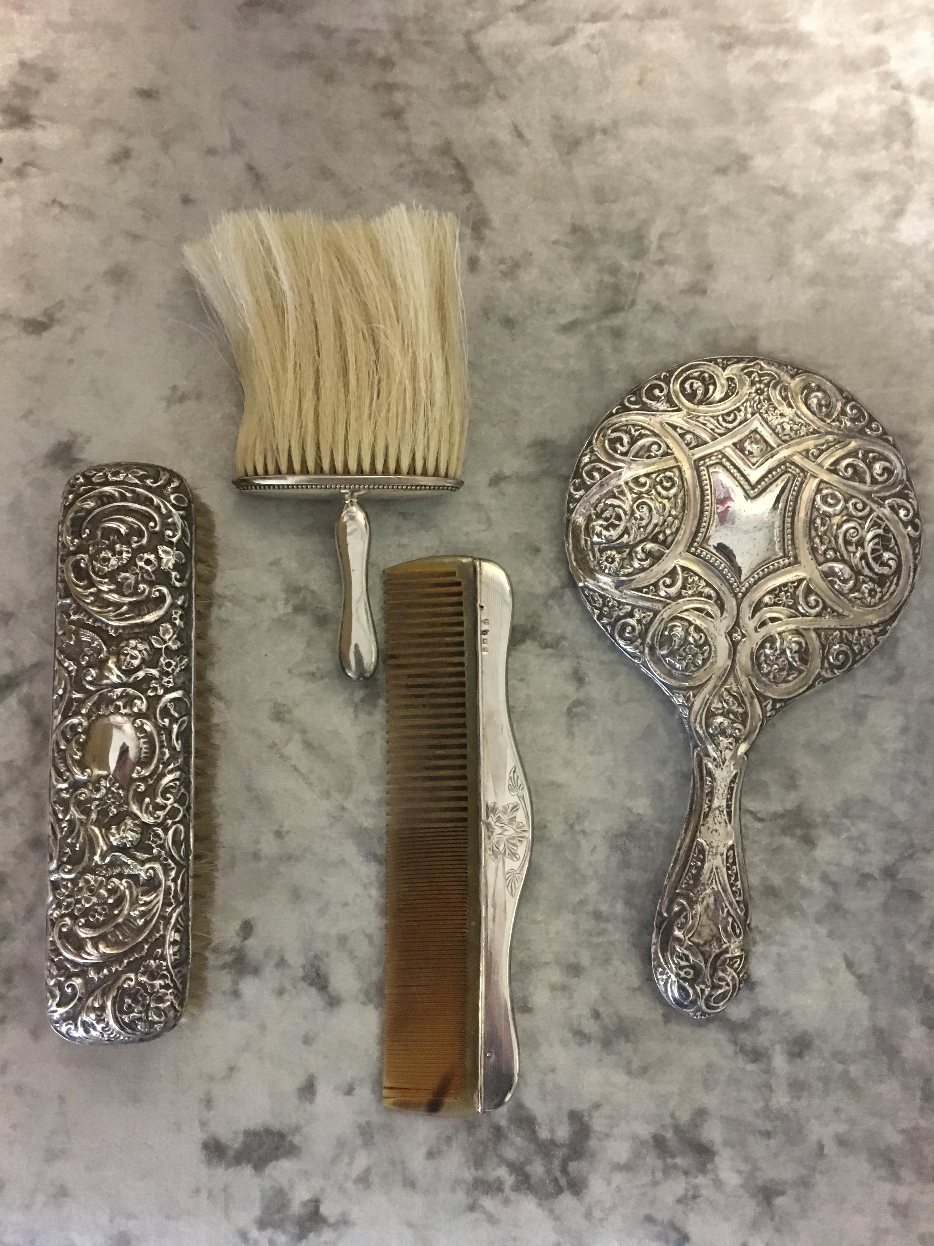 HM Silver brushes, mirror and comb. - Image 2 of 3