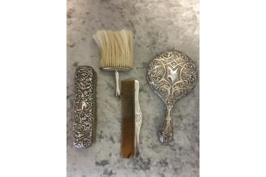 HM Silver brushes, mirror and comb. - Image 2 of 3