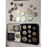 Coins to inc 1953 Coin set, 1887 and 1935 silver crowns and others.