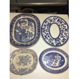 4 Meat Plates, blue and white transfer pattern