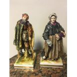 Pair 19th c Capo Dimante vagrant figures, woman and man, 16cm height.