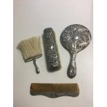 HM Silver brushes, mirror and comb.