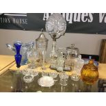 Crystal and glass items to include ornate crystal shade lamp, cruet etc.