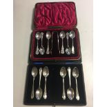 Cased HM Silver set of spoons and snips, and anoth