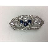 Art Deco Platinum, Diamond and Sapphire brooch, la