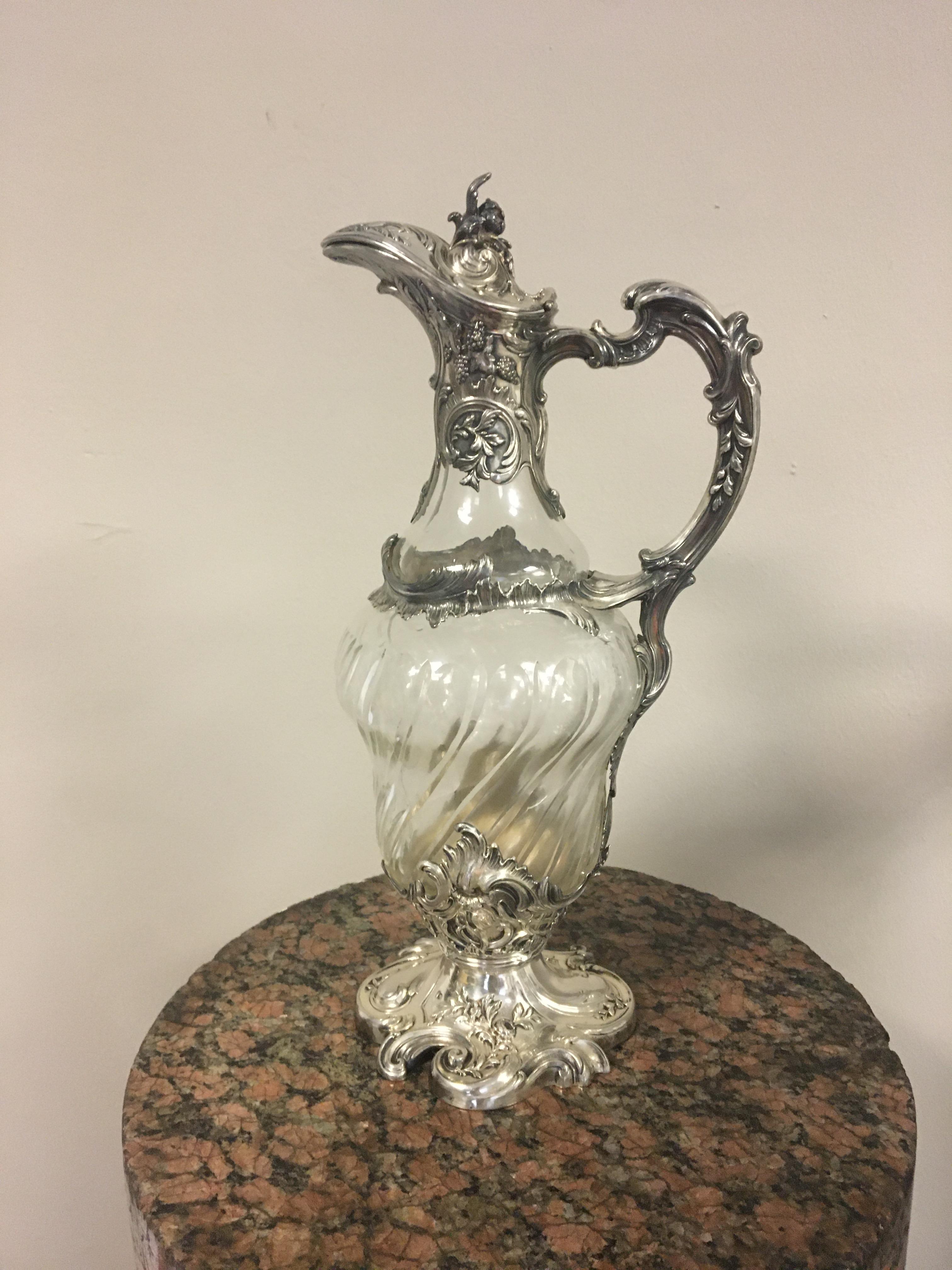 19th C French silver claret jug, makers mark for p