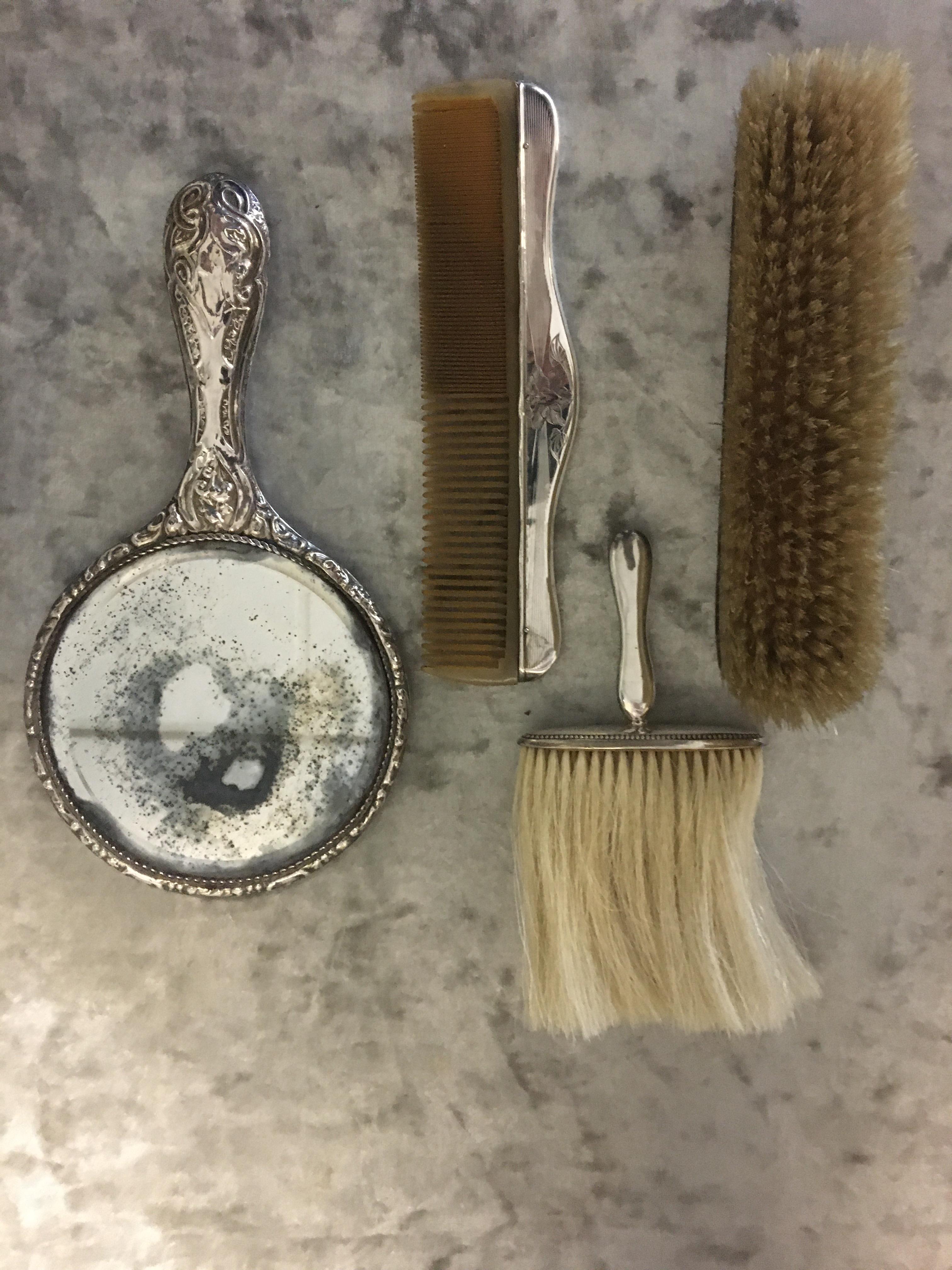 HM Silver brushes, mirror and comb. - Image 3 of 3