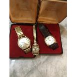 Three Vintage gold cased wrist watches. Not working, half 9ct gold. Back replacements.