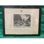 Framed signed print of "Trinity College Bridge" by