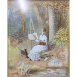 Edwardian era watercolour of woman painting by a r