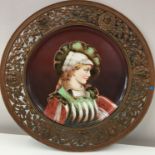 19th C Continental painted ceramic plaque portrait