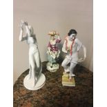 Rosenthal prayer dancer, art Deco figurine by Union and a dresden woman drinks seller.