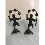 Pair of early 20th C Chinese Bronze 3 toed frogs w