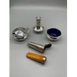 HM Silver cruet set and gold ribbed amber cheroot