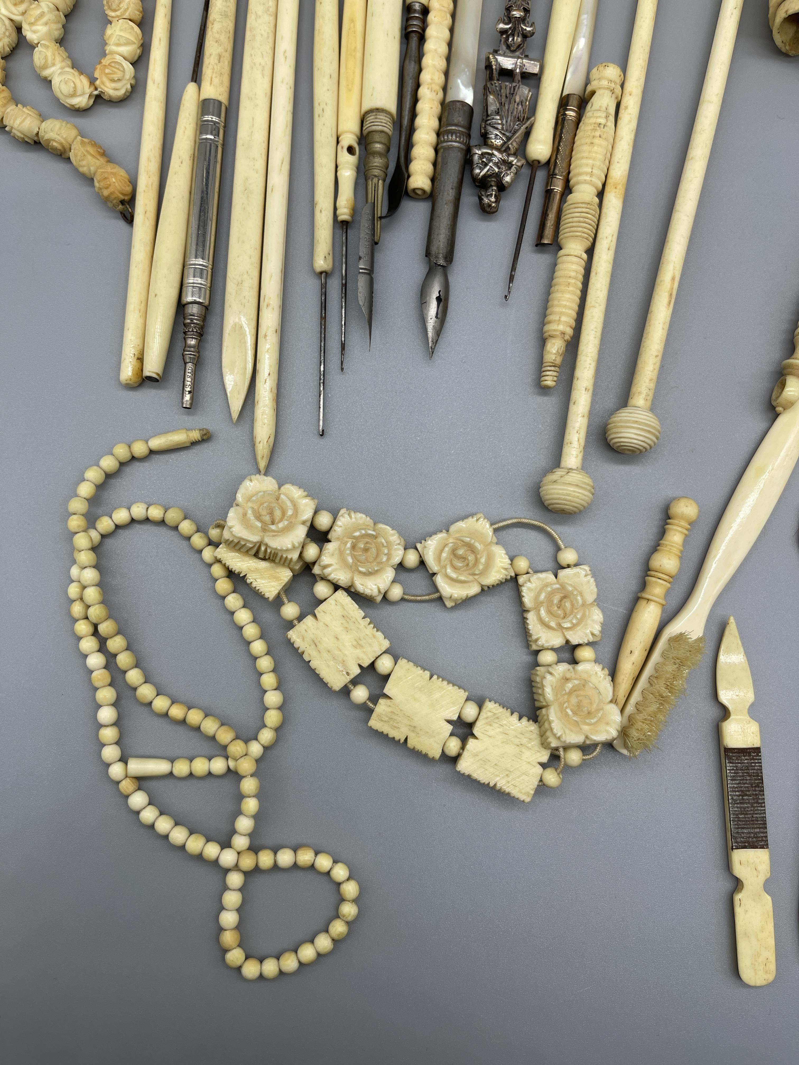 Bone dip pens, Joan of Arc stanhope and bone items - Image 3 of 5