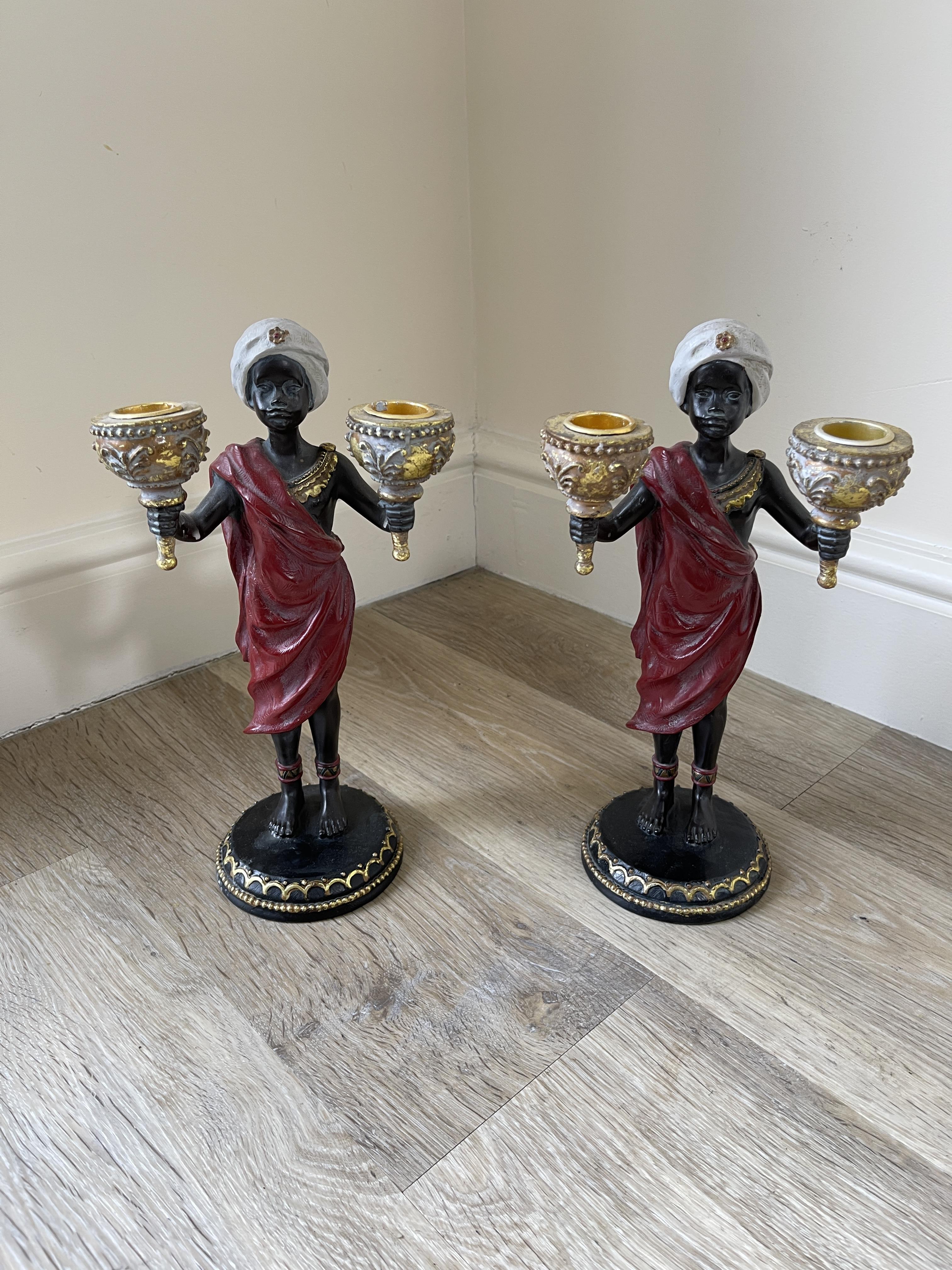 Pair modern blackamoor twin sconce candleabra. app