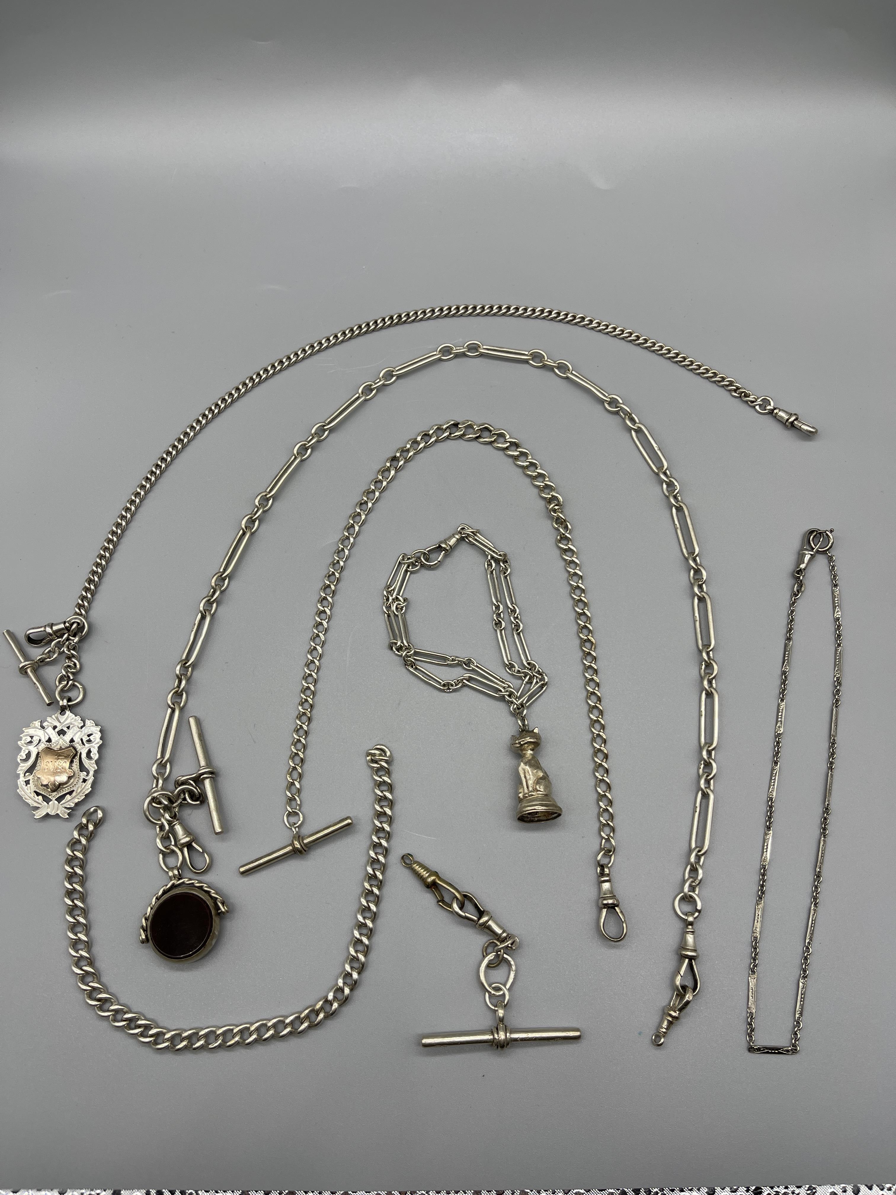 Qty HM Silver albert chain, T bars Etc. 171G - Image 2 of 5