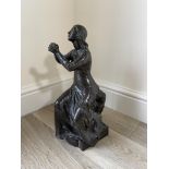 Late 19th C French bronze figure of a seated woman