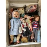 Box of vintage dolls to inc early sindy etc.