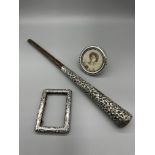Two HM Silver small frames and Parasol handle.