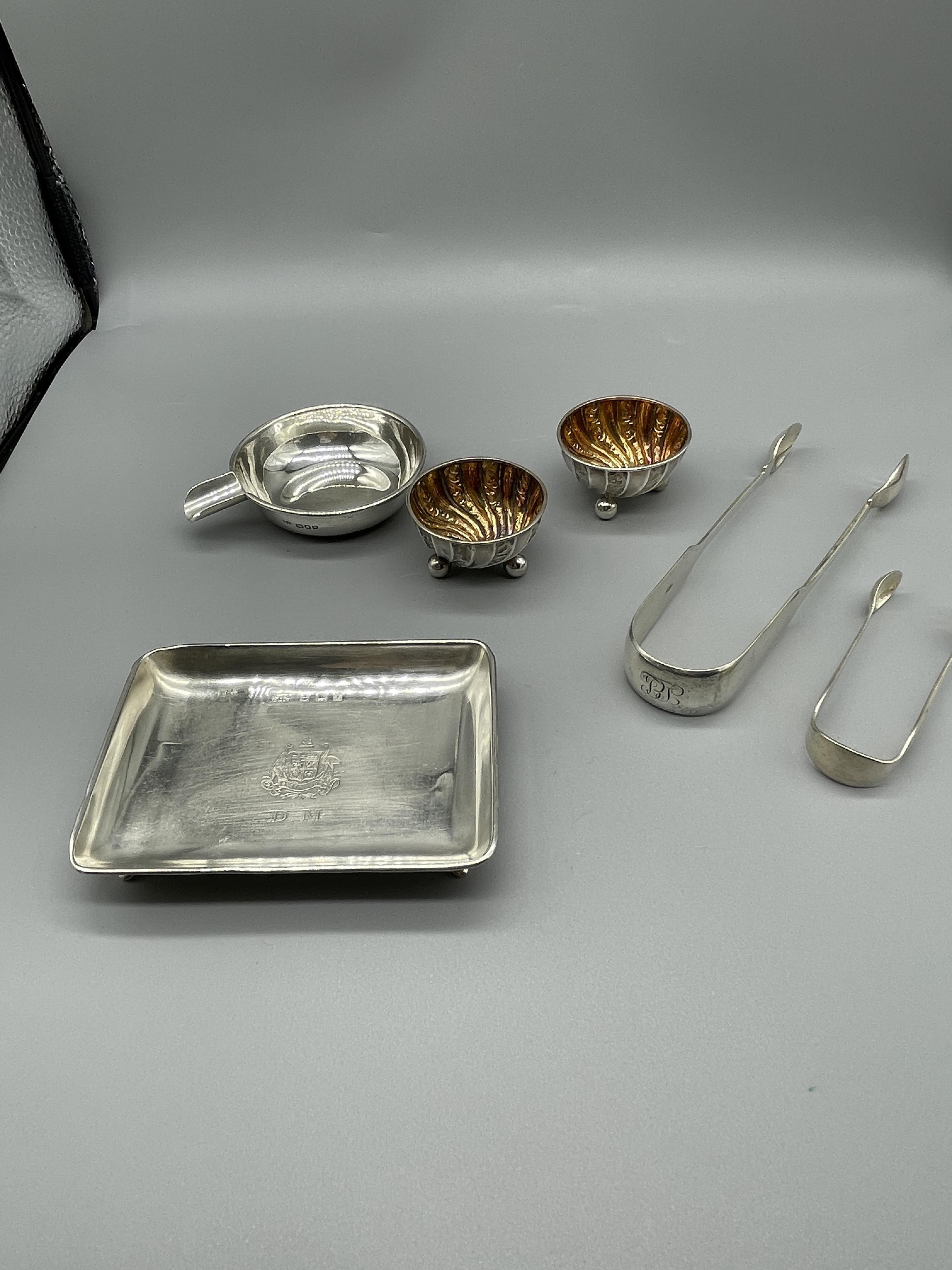 Two HM Silver ashtrays, salts and snips.160 G - Image 11 of 11