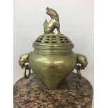 19th/20th c Brass lion finialled lidded censer.the