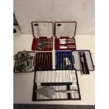 Cased HM Silver handled knife and fork sets, and s