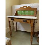 Art nouveau Tiled pine washstand A/f. 77cm x 95cm