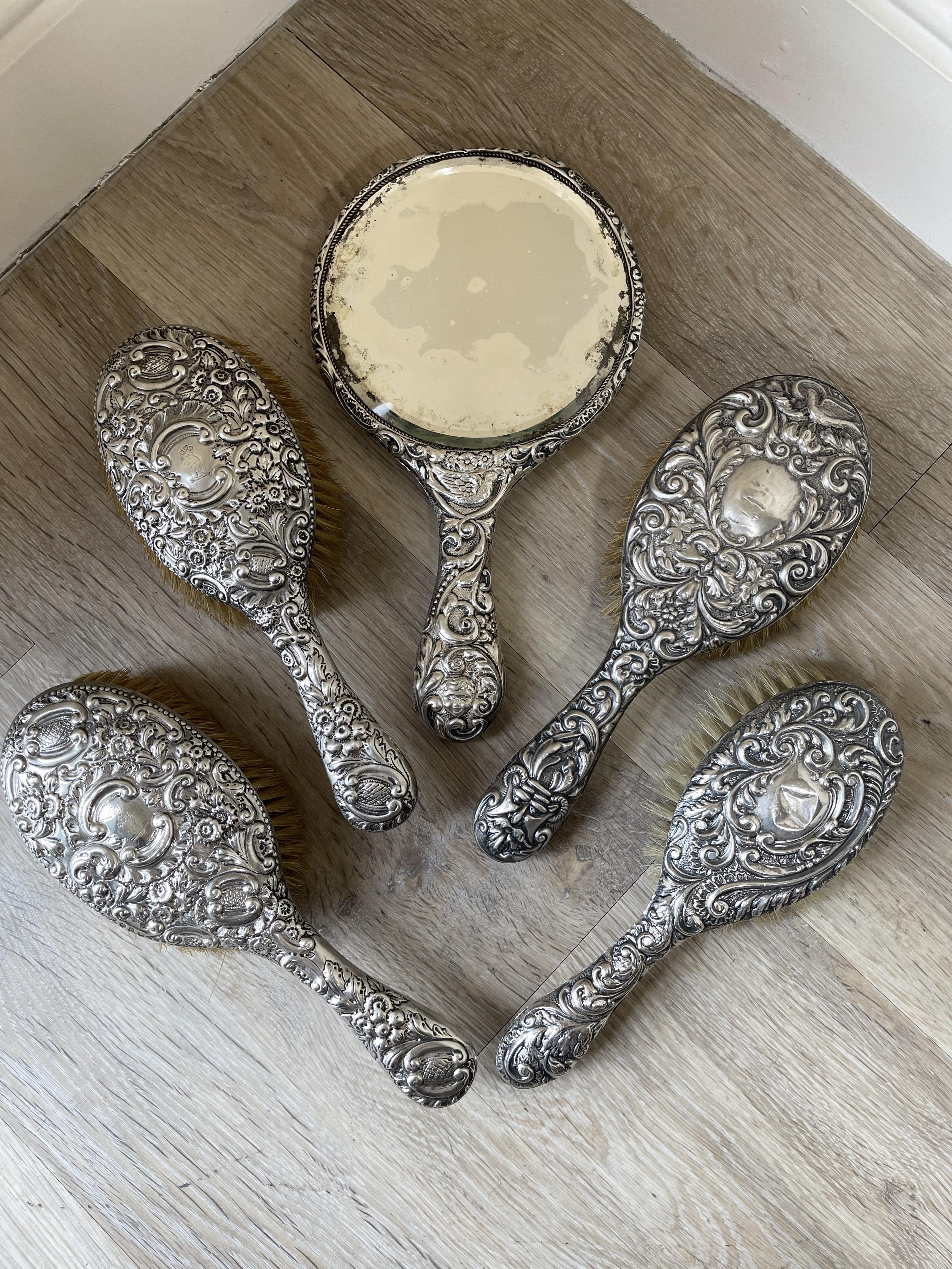 Five piece HM Silver Brush and Mirror set. - Image 15 of 16