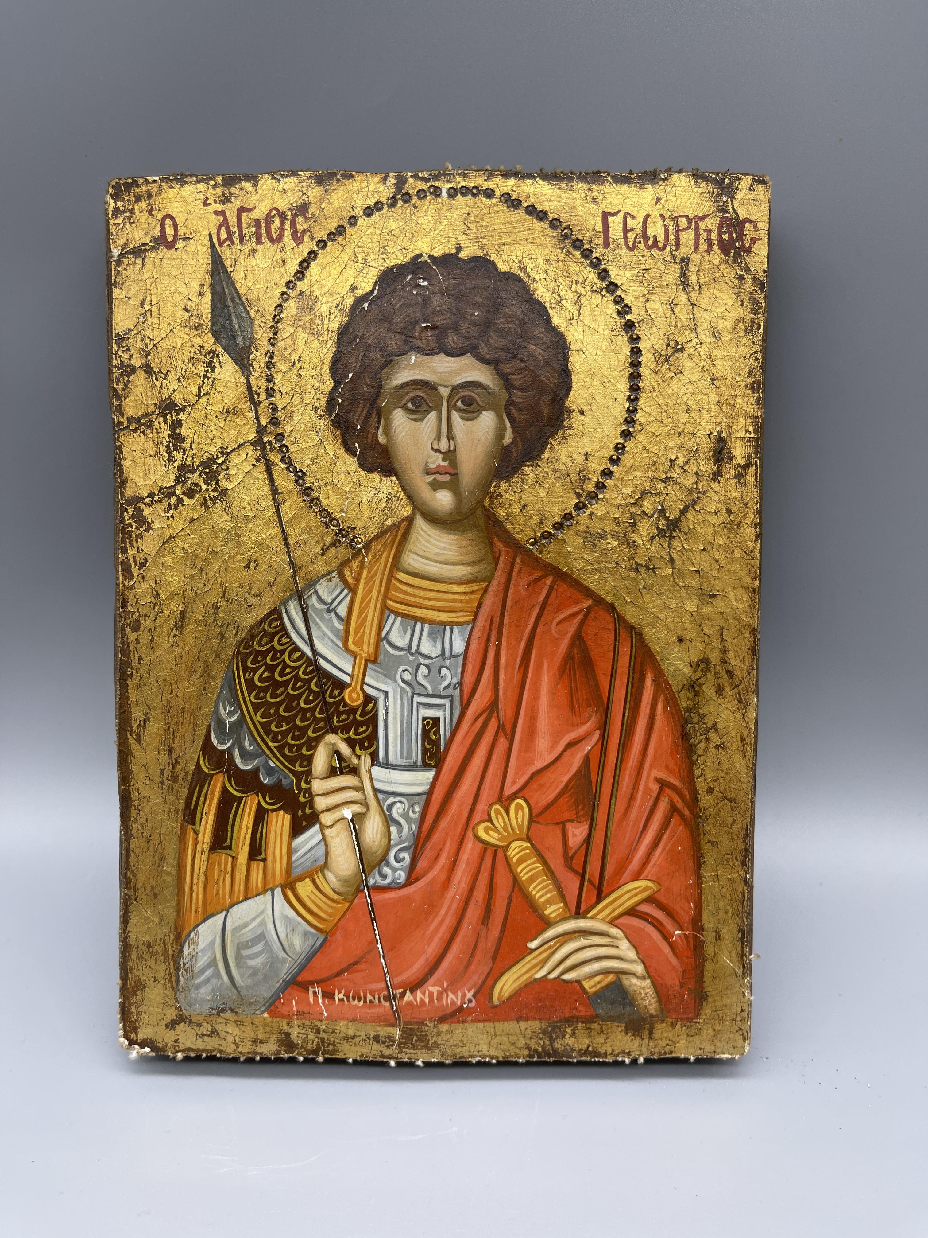 two small greek handpainted and gilded icons appro - Image 4 of 5