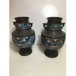 Pair of Large Qing Dynasty Bronze Cloisonne urns c