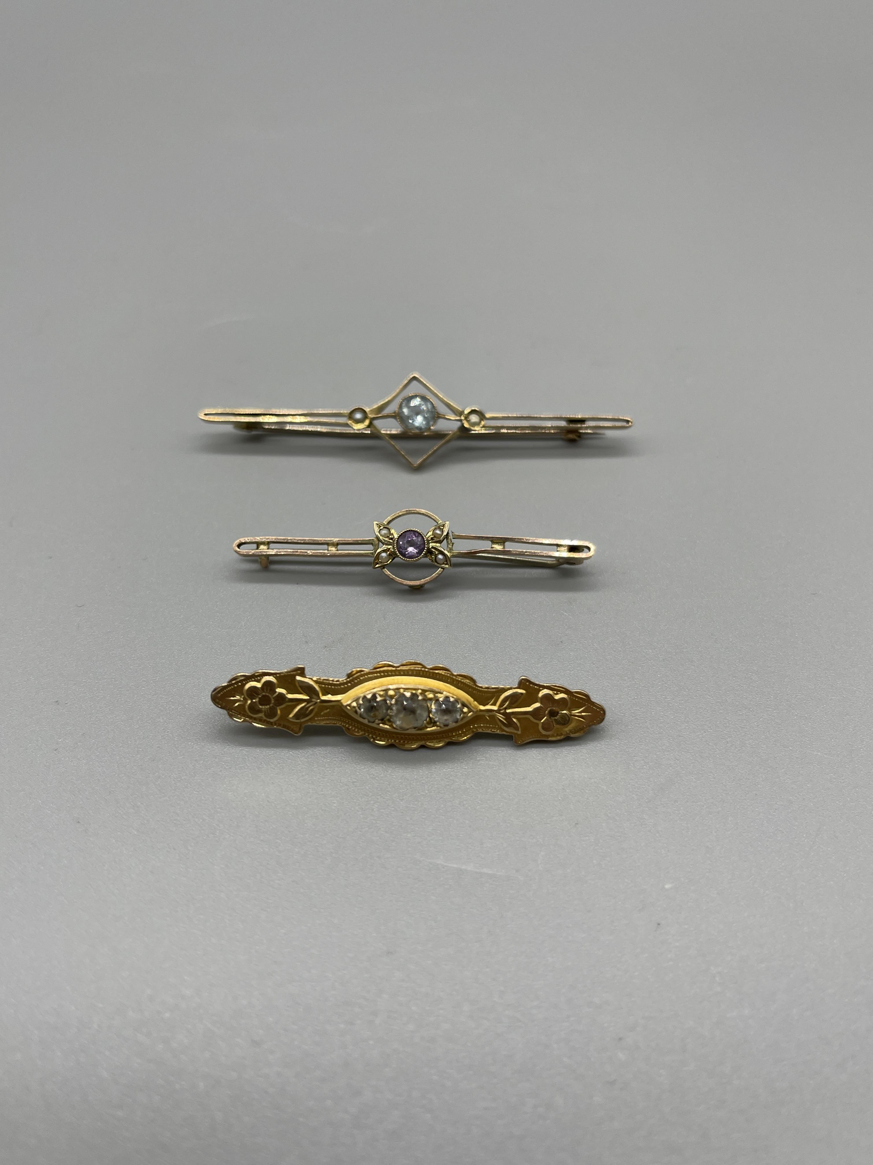 Three gold bar brooches.9G - Image 9 of 9