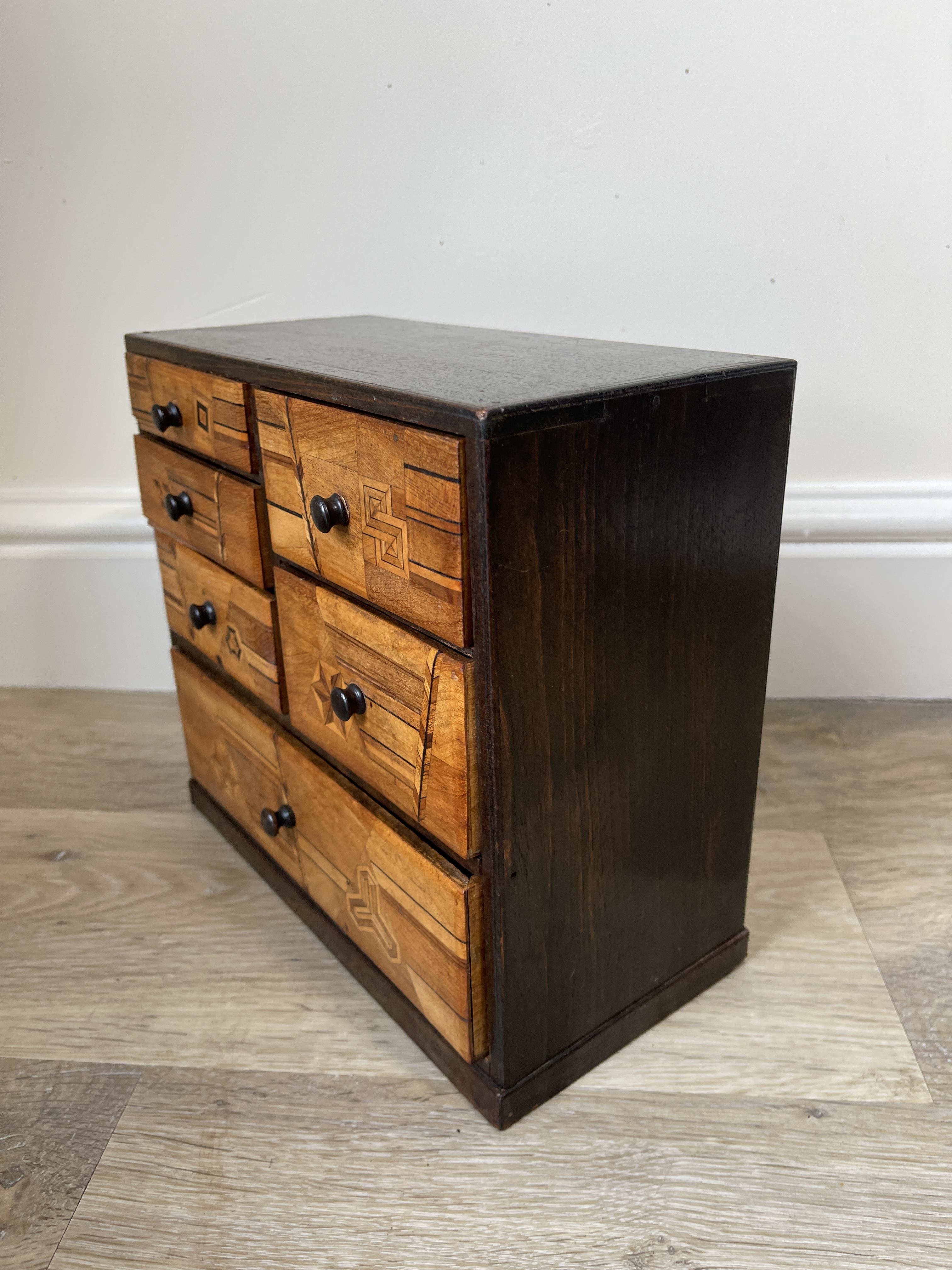 Chinese six drawer miniature cabinet. with parquet - Image 3 of 12