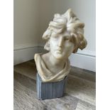 19/20th c Carved alabaster bust of a woman. Height 11.5 inches.